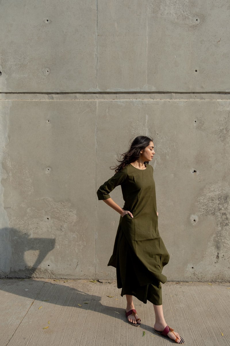 Olive Cotton Kurta and Culotte Co-ord Set