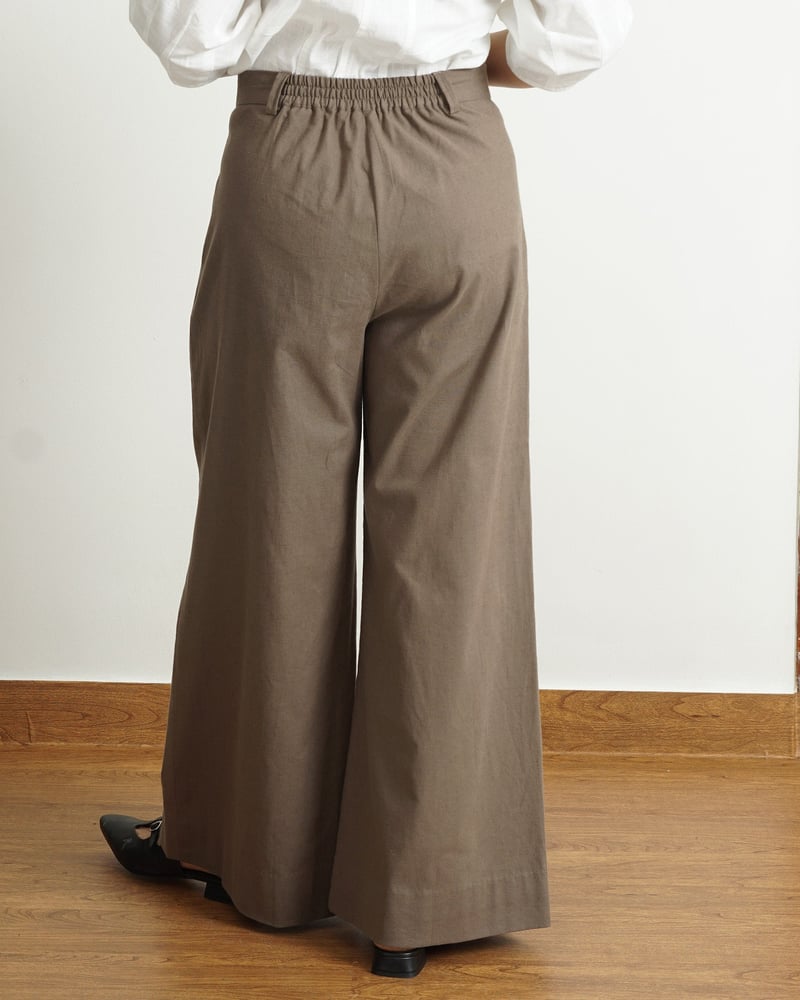Taupe High-Waist Wide-Leg Cotton Trousers