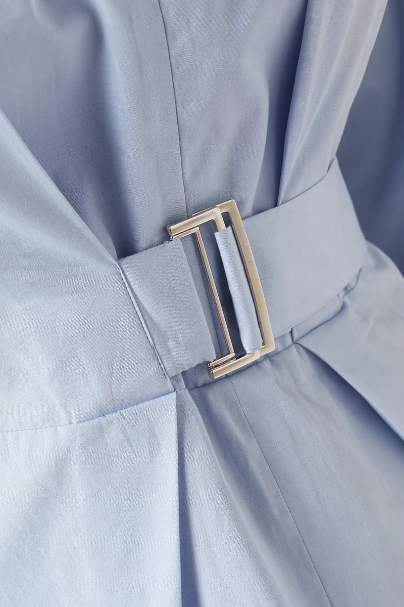 Sky Blue Cotton Poplin Belted Shirt