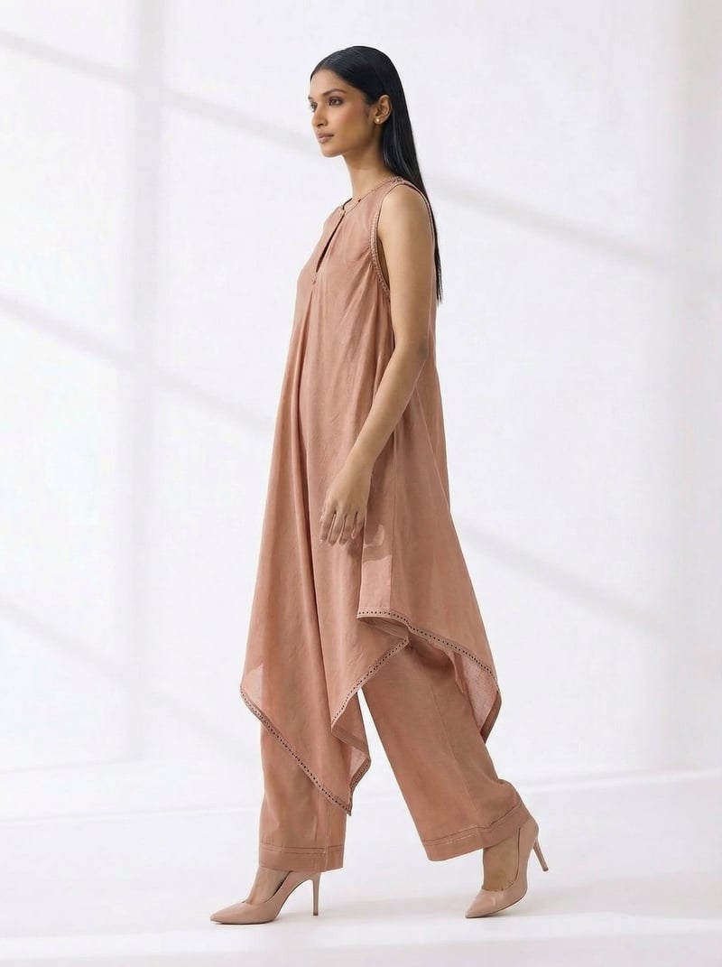 Dusty Pink Cotton Muslin Kurta and Pant Co-ord Set