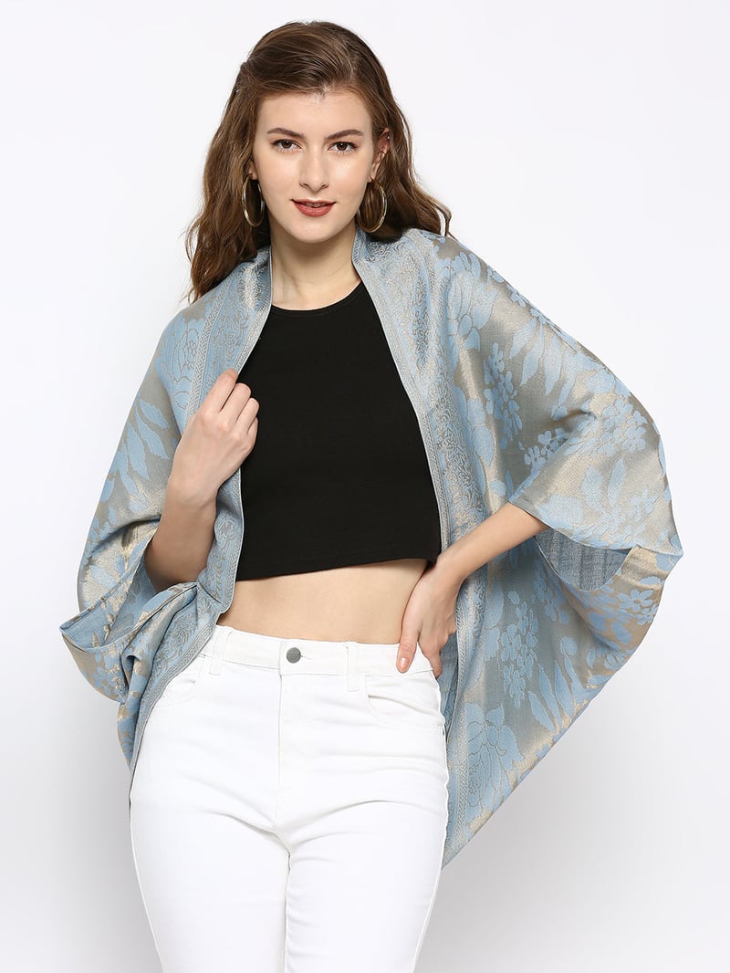 Ice Blue Metallic Brocade Cape Shrug