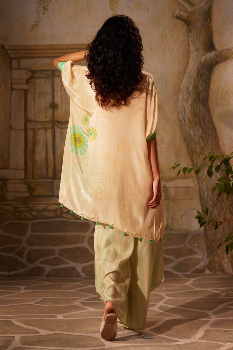 Peach Printed Tunic and Wide-Leg Pants Co-ord Set
