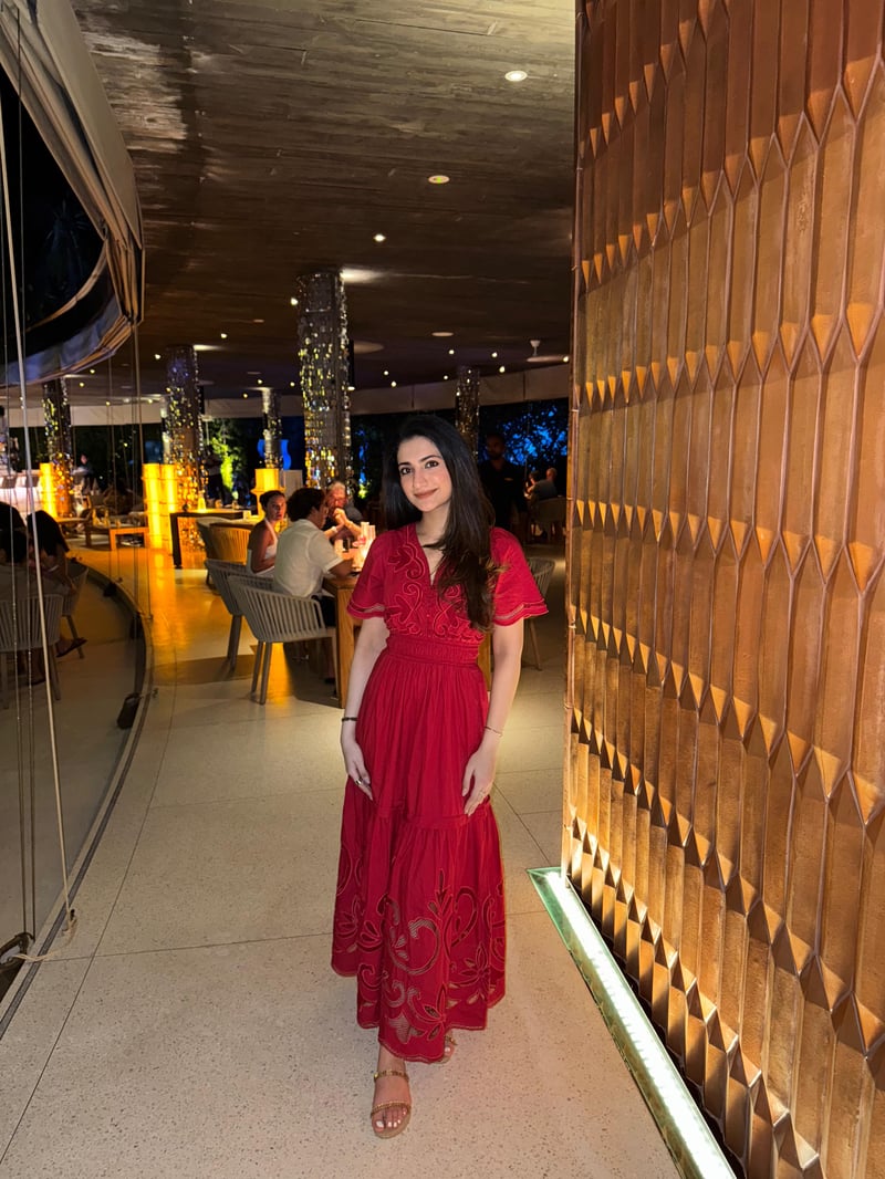 Red Cutwork Tiered Maxi Dress with Smocked Waist
