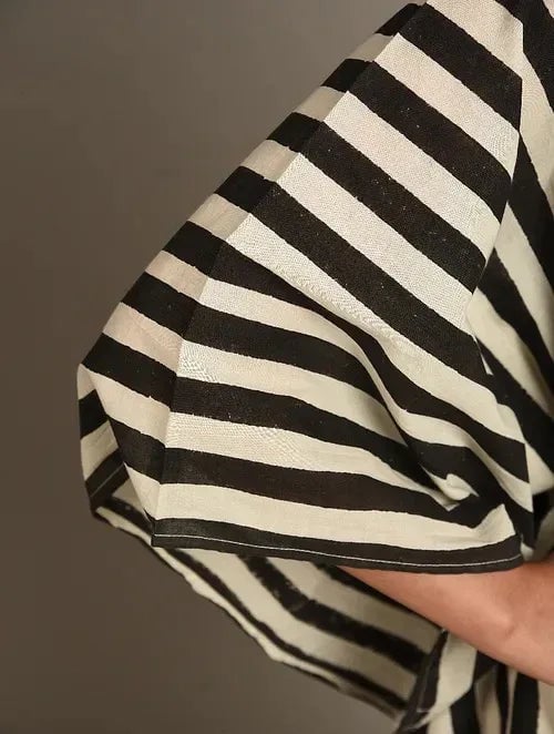 Black and White Striped Cotton Midi Kaftan