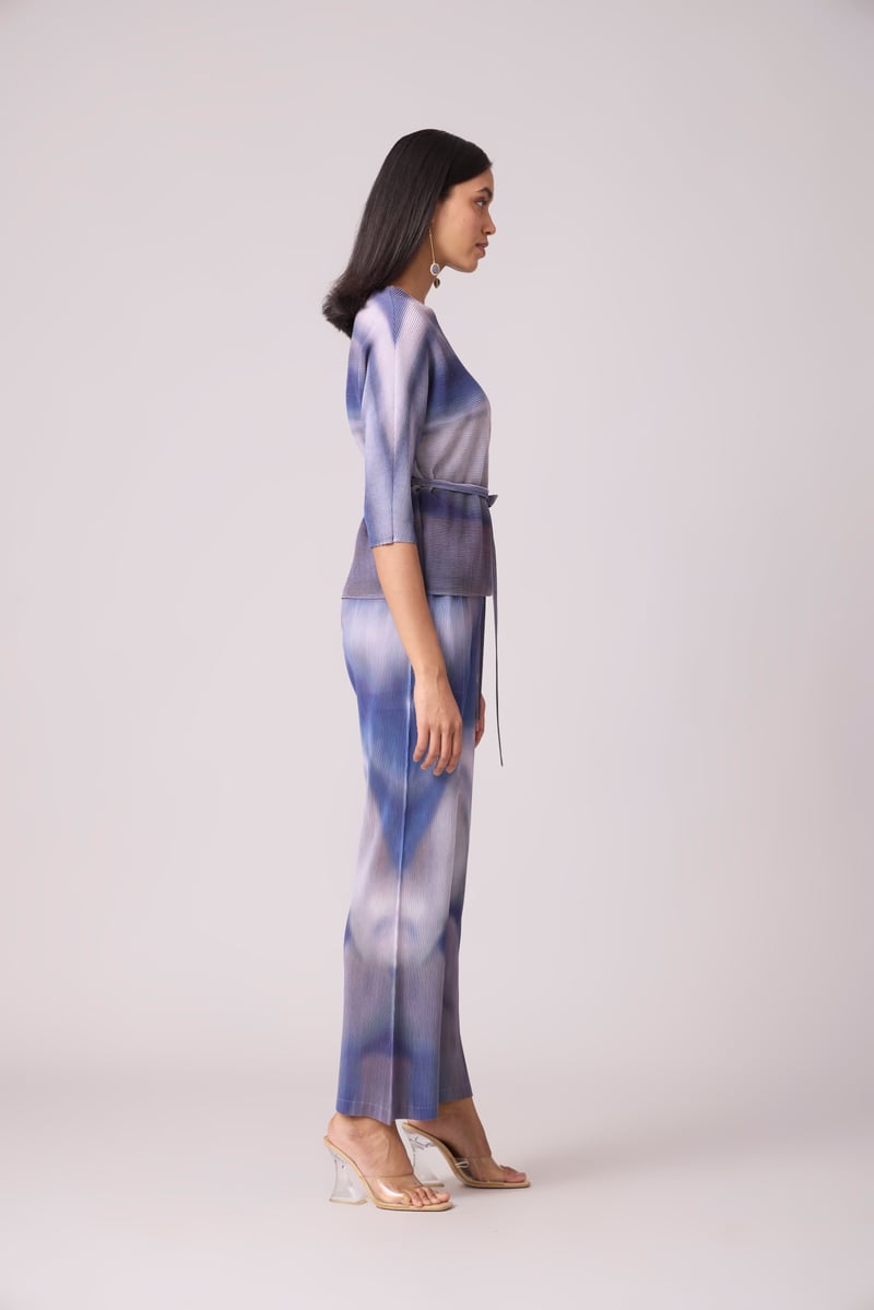 Purple and Grey Marble Print Pleated Co-ord Set