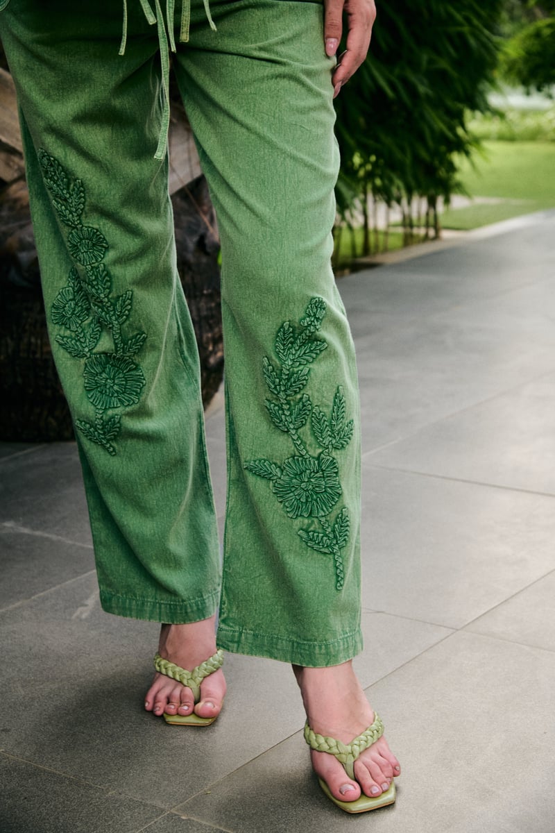 Green Denim Embroidered Tie-Up Co-ord Set