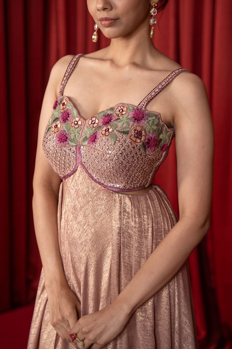 Dusty Rose Pink Shimmer Sweetheart Maxi Gown