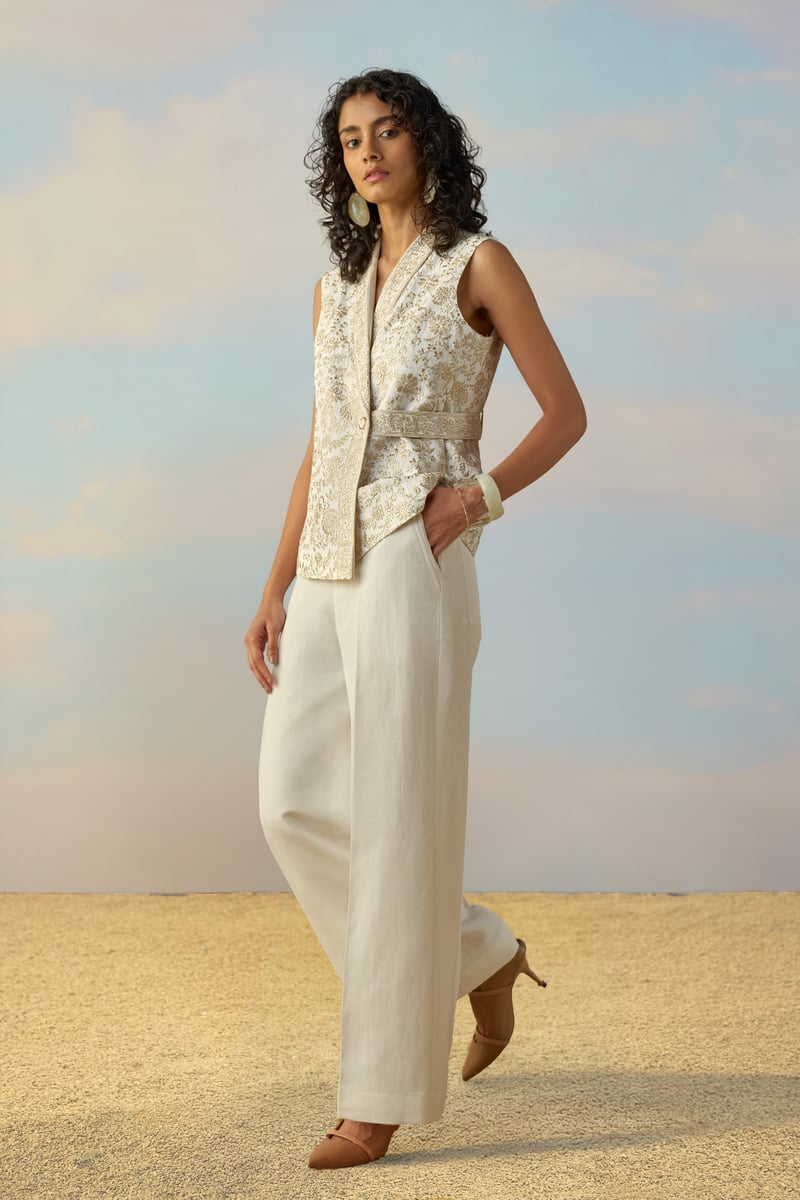 Champagne/Ivory Embroidered Wrap Waistcoat