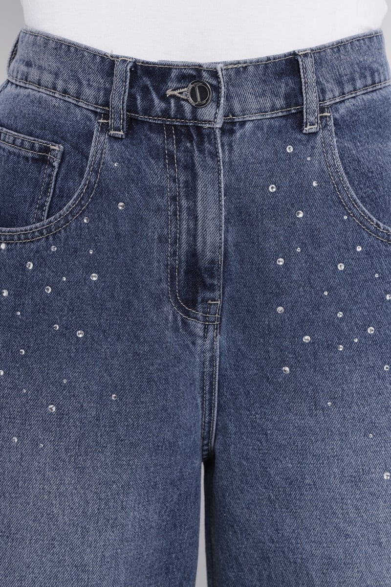 Ultramarine Rhinestone-Embellished Relaxed-Fit Jeans