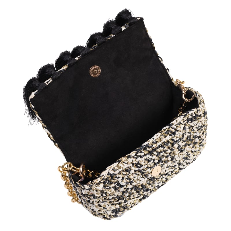 Jena 3 Weave Black & Gold Raffia Crossbody