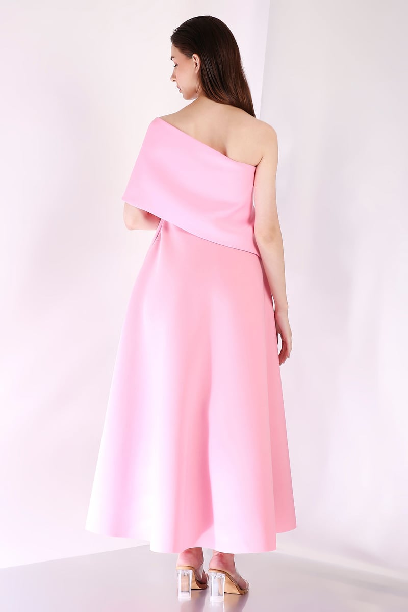 Light Pink Strapless Fit and Flare Maxi Dress with Wrap
