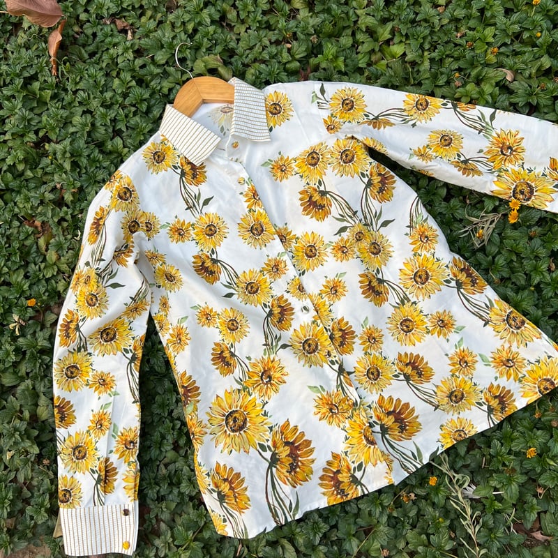 White Cotton Poplin Sunflower Print Shirt