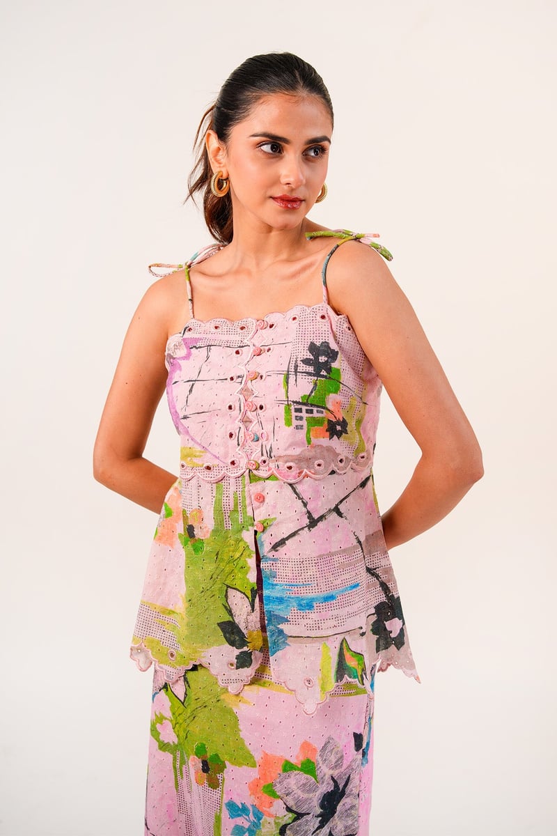Pink Abstract Floral Cotton Hakoba Co-ord Set