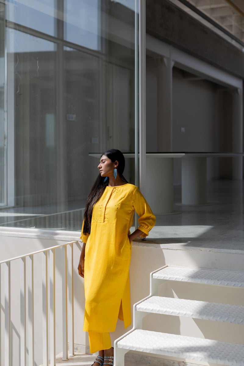 Sunflower Yellow Straight Kurta Set with Sequin Embroidery