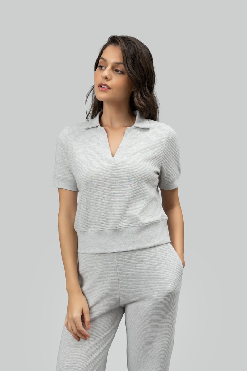 Grey Ottoman Rib Wide-Leg Lounge Pants