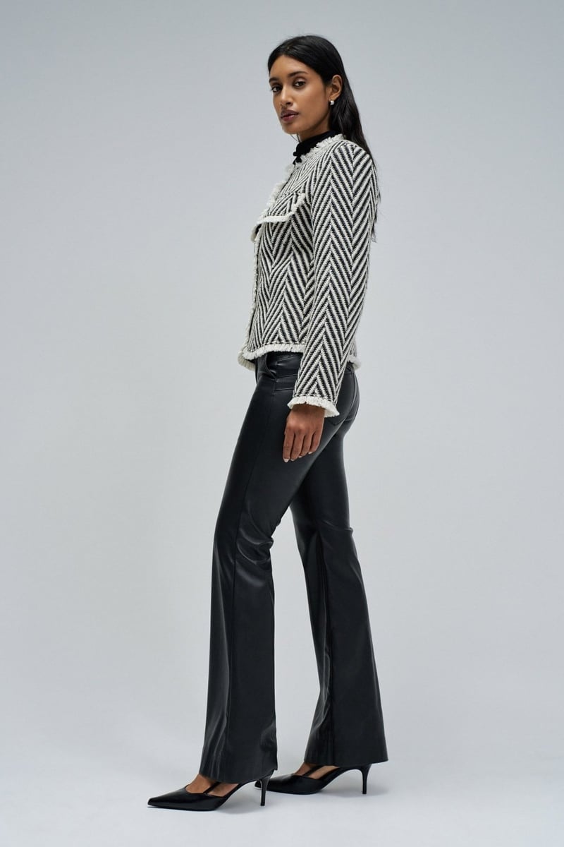 Black and Off-White Chevron Fringe-Trim Cropped Jacket