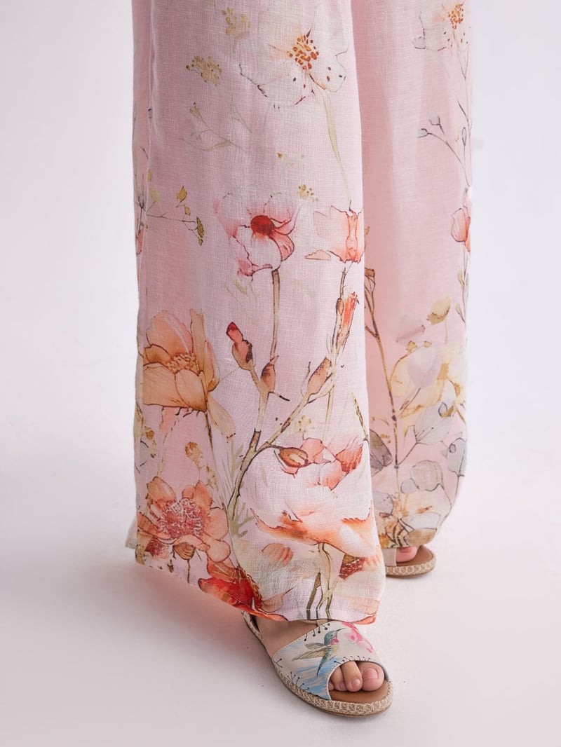 Spring Bloom Gauze Linen Cape and Palazzo Co-ord Set