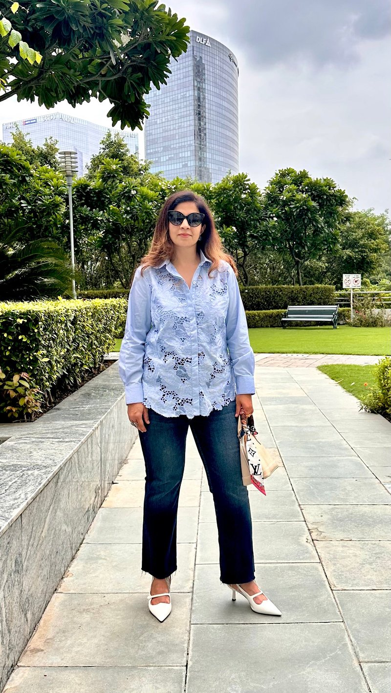 Blue Lace Detailed Button-Down Shirt