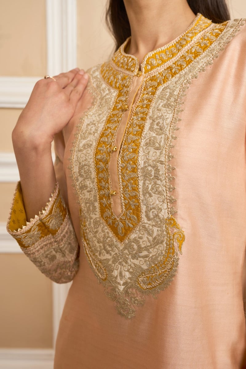Rose Pink Embroidered Straight Kurta Set with Dhoti