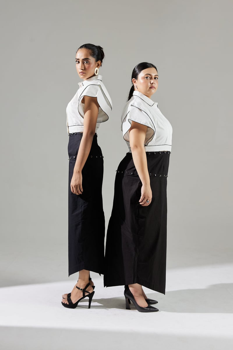 Black and White Shirt and Maxi Pencil Skirt Co-ord Set