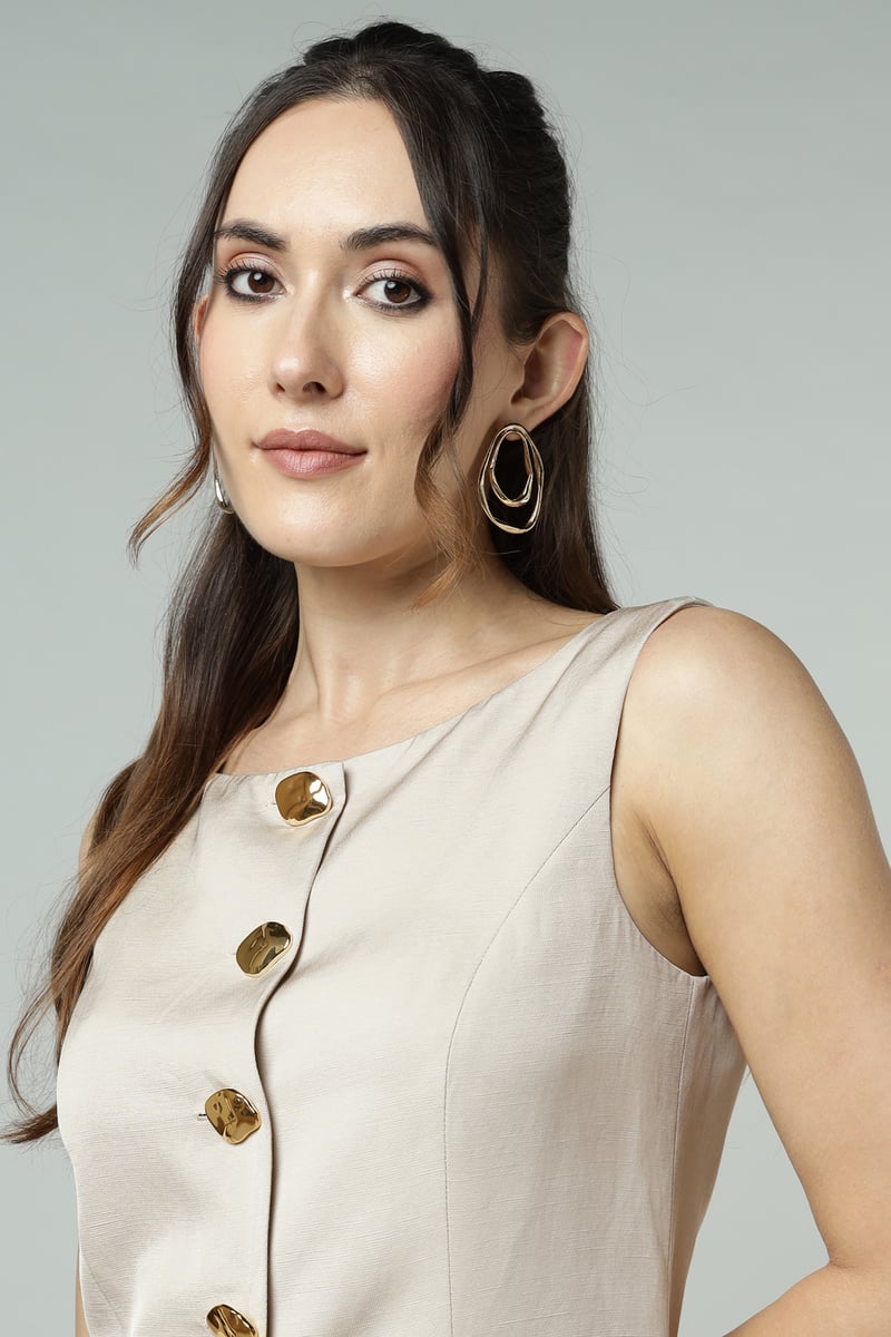 Champagne Tailored Slim-Fit Statement Button Waistcoat