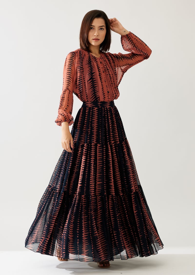Pink And Dark Blue Pleated Top