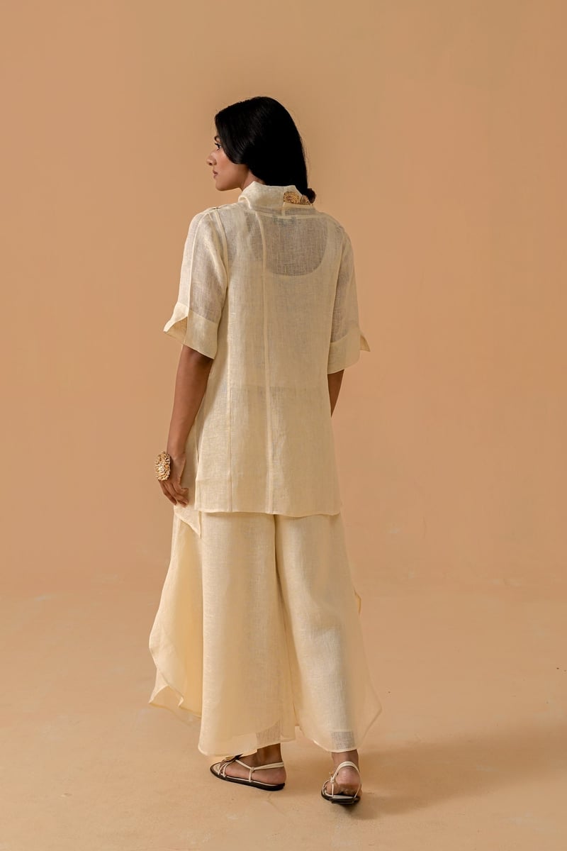 Cream Gauze Linen Cape and Palazzo Co-ord Set