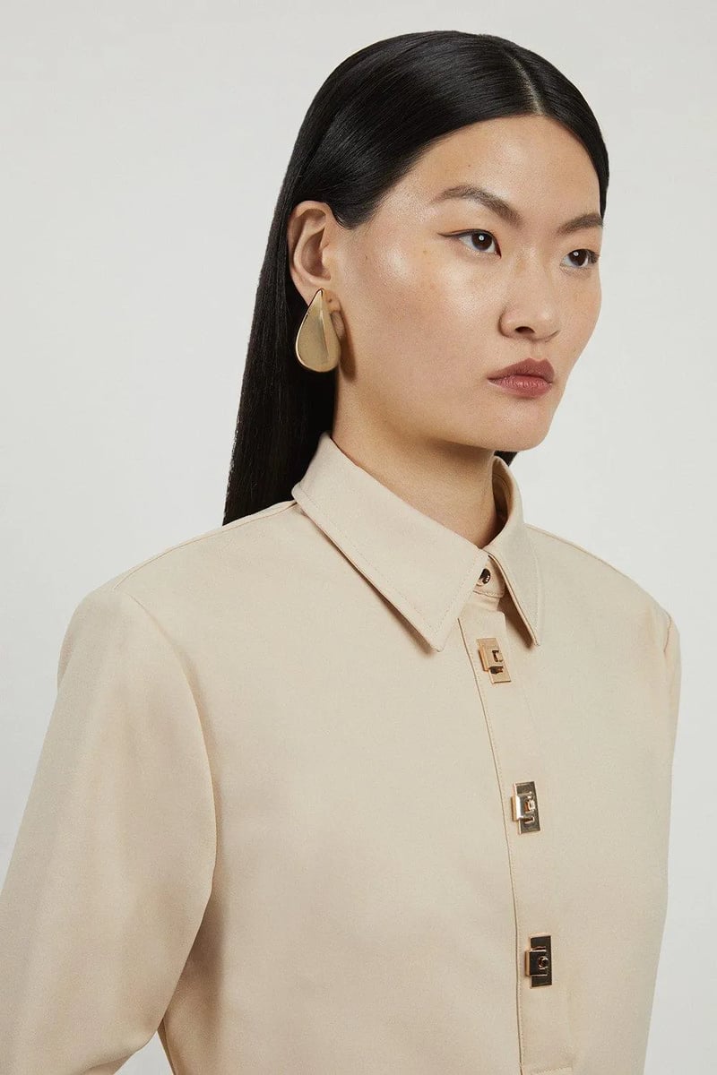 Sand Regular-Fit Collared Shirt with Statement Buttons