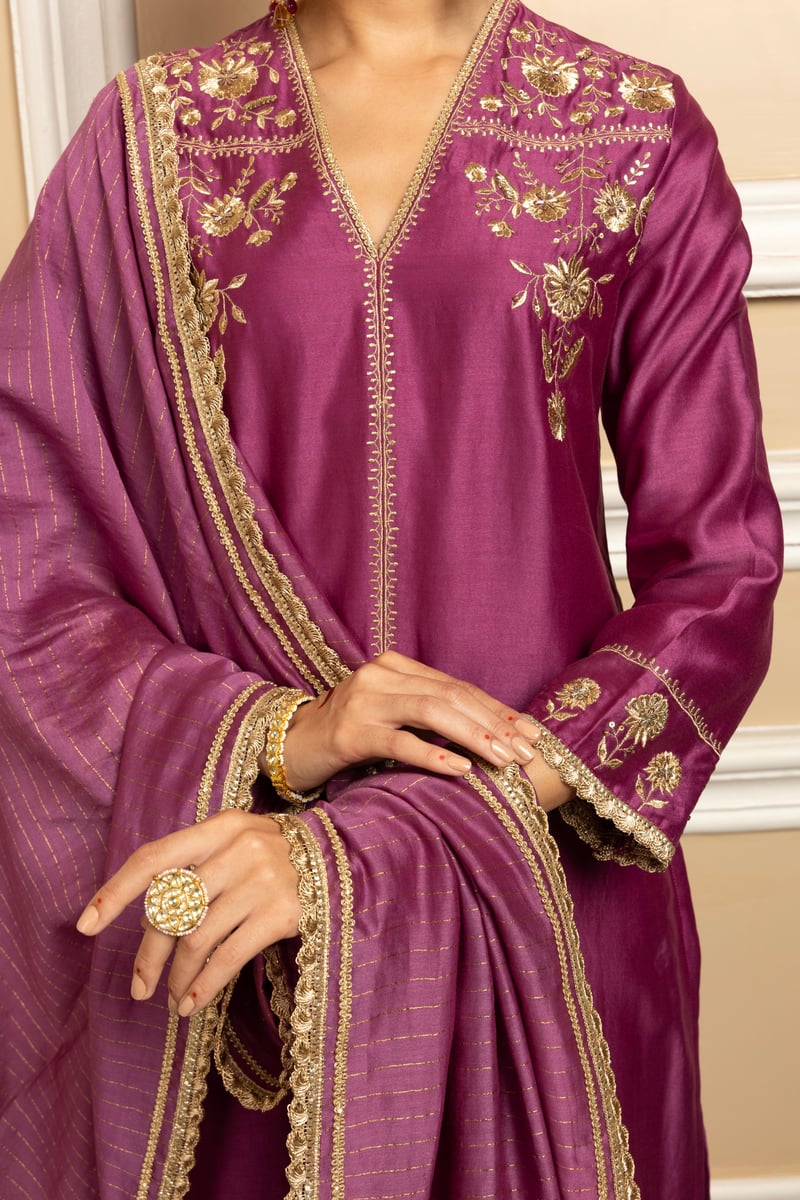 Zahra Silk Chanderi Handcrafted Kurta Set