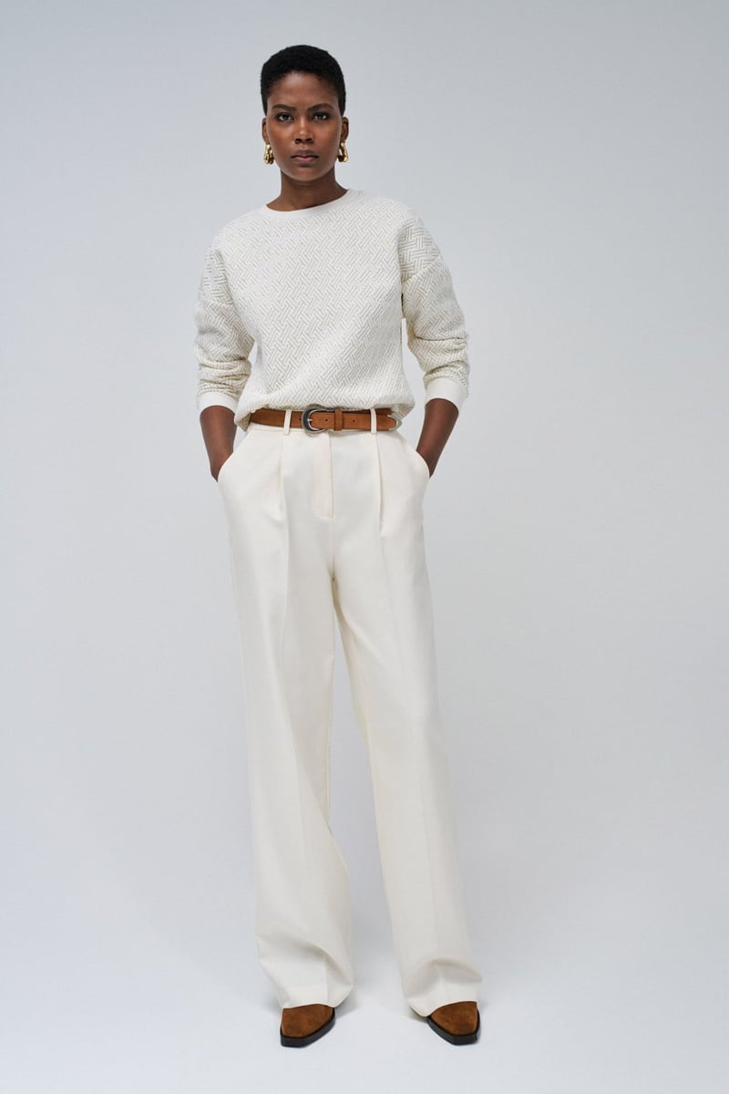 Light Pearl Textured Shimmer Pullover Sweater