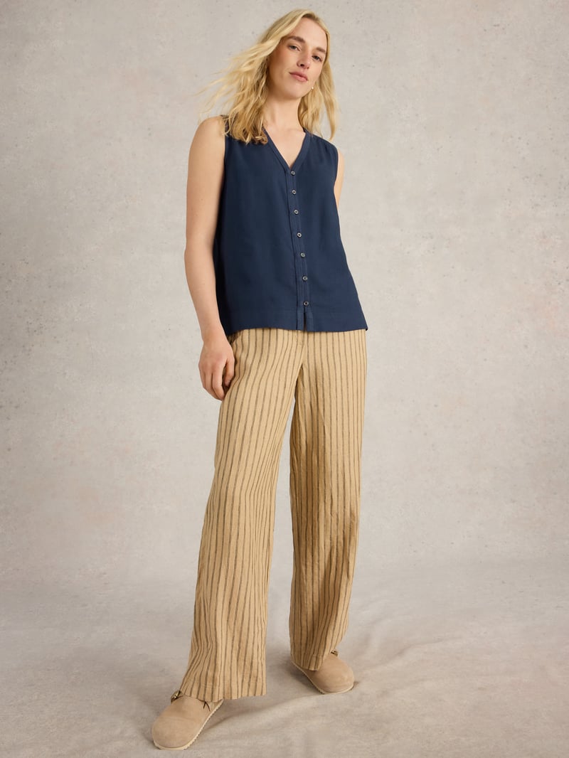 Dark Navy Sleeveless V-Neck Button-Front Top — White Stuff