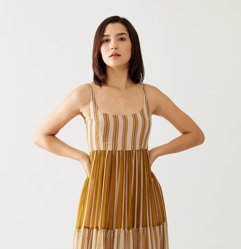 Mustard And Pink Stripe Dual Tone Dress