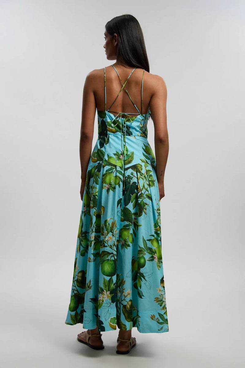 Multicolor Halter Neck Tropical Print Maxi Dress