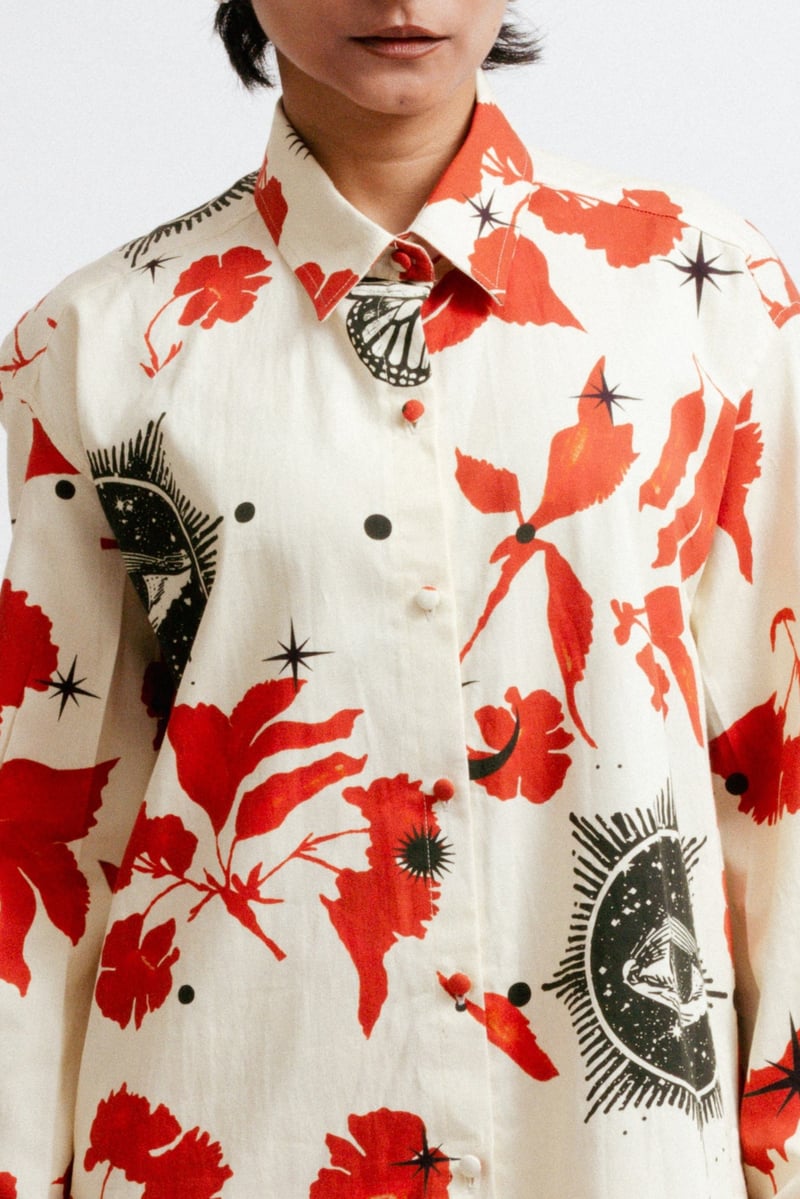 Printed Shirt and Wrap Mini Skirt Co-ord Set