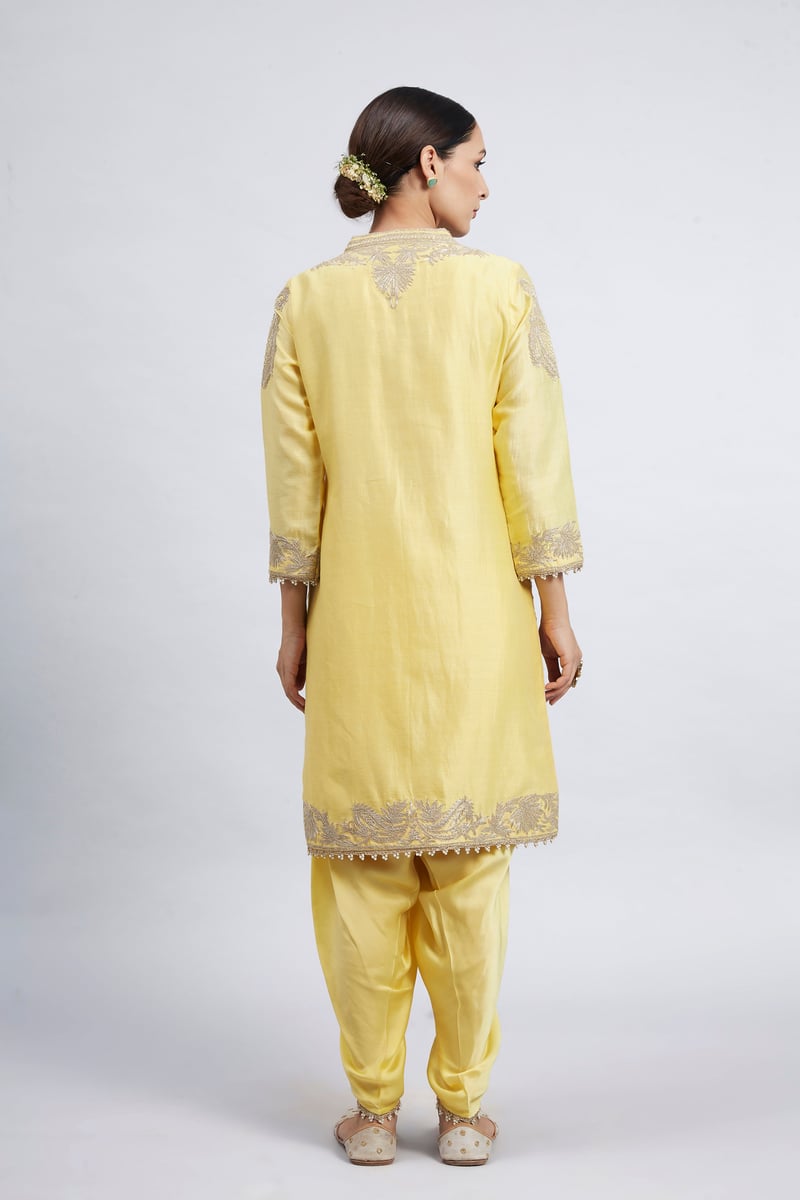 Daffodil Yellow Embroidered Kurta Set with Dhoti