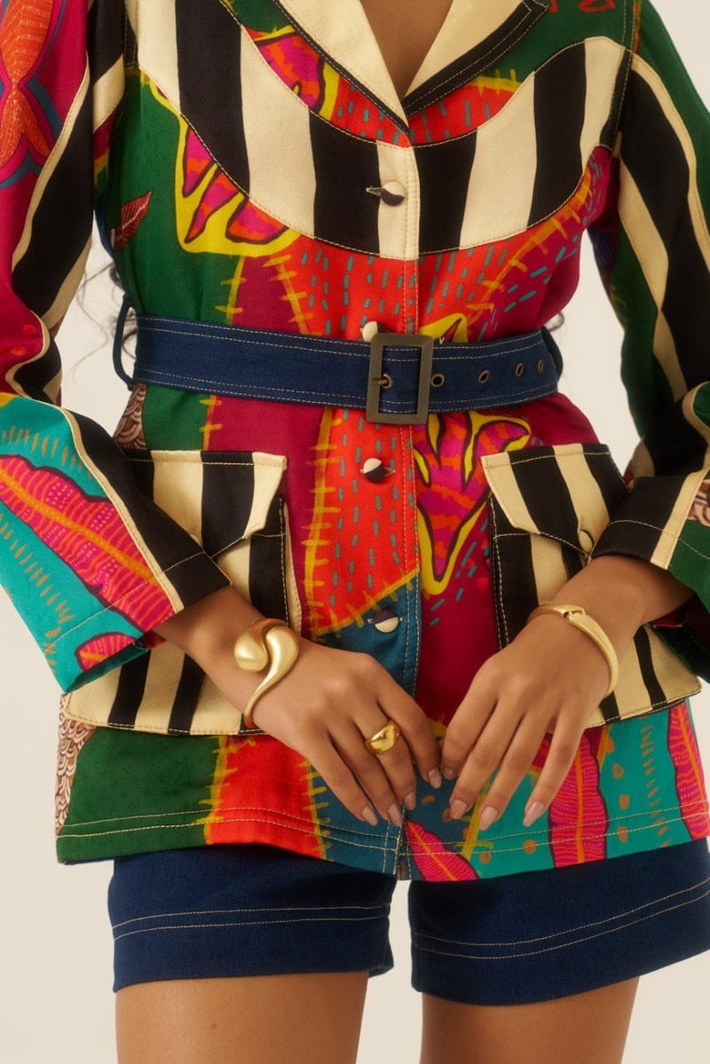 Multicolor Printed Belted Safari Jacket