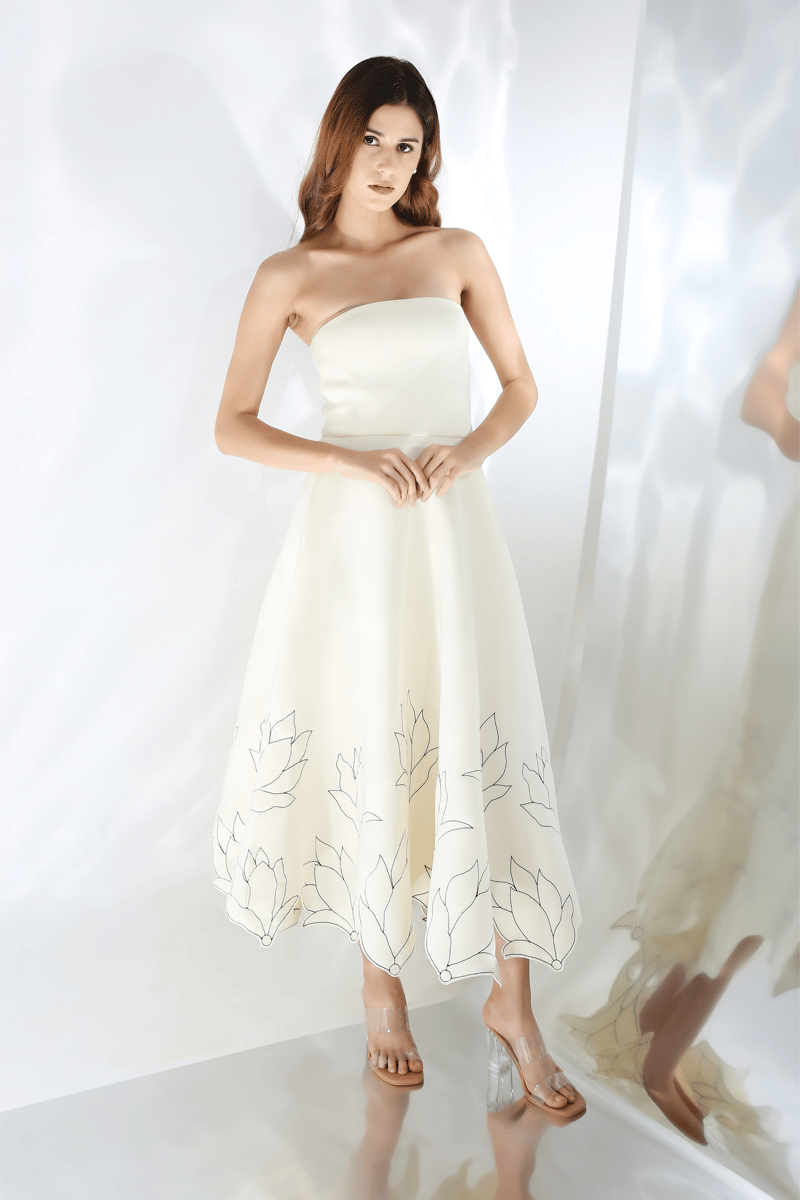 Off White Fit and Flare Midi Dress with Wrap