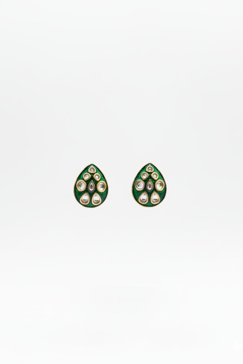 Emerald Meenakari & Kundan Stud