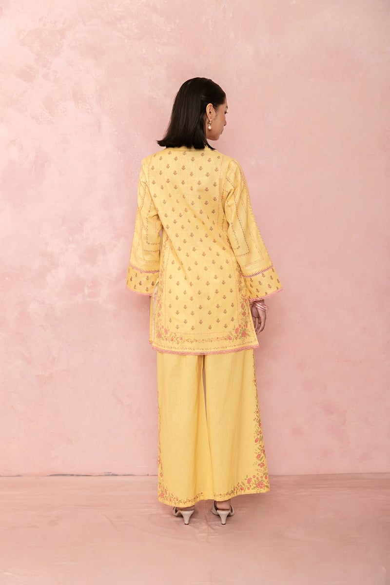 Yellow Floral Printed Straight Kurta Set With Dupatta