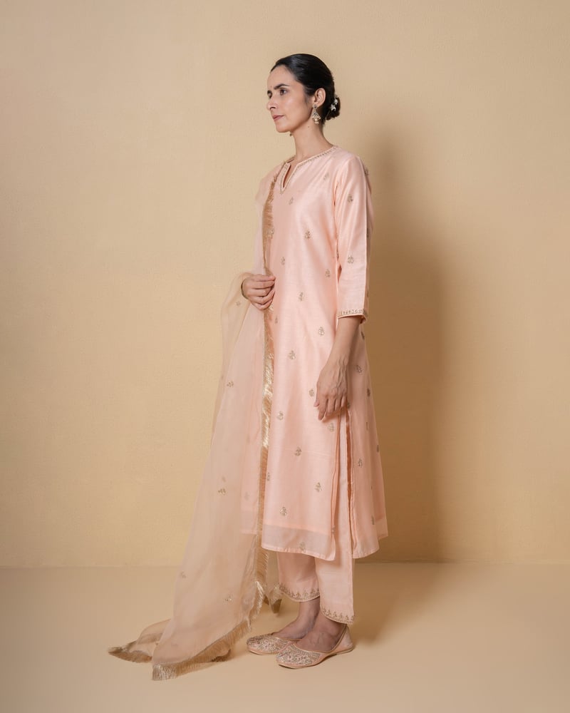 Light Salmon Marori Work Chanderi Suit Set