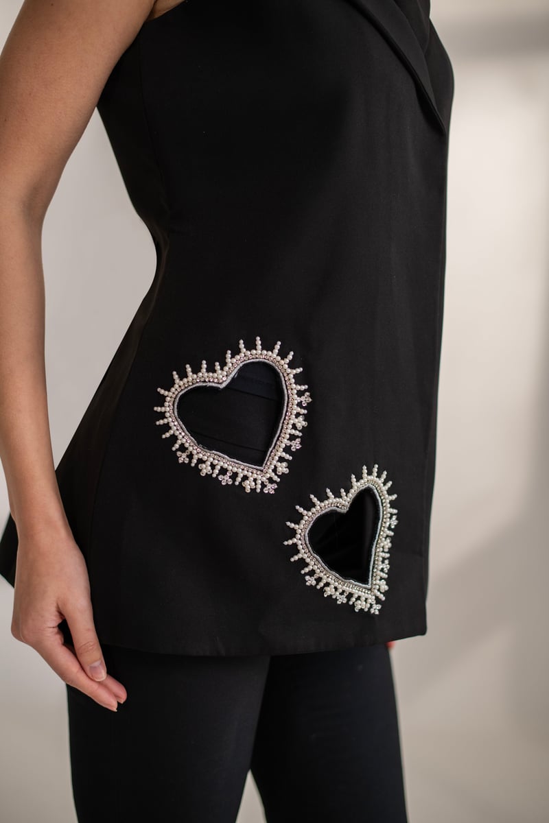 Black Lapel-Collar Top and Flared Pants Co-ord Set
