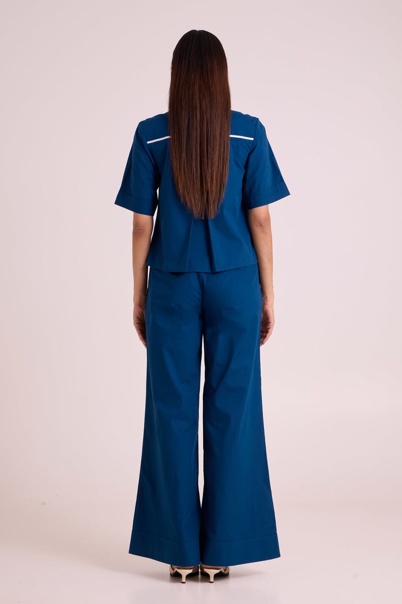Cobalt Blue Shirt and Wide-Leg Pants Co-ord Set
