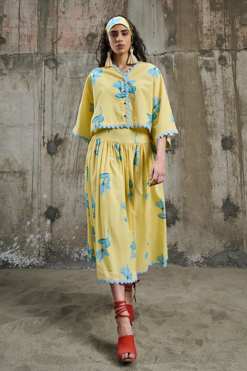 Yellow Floral Printed High-Waist Midi Skirt — Pocketful Of Cherrie