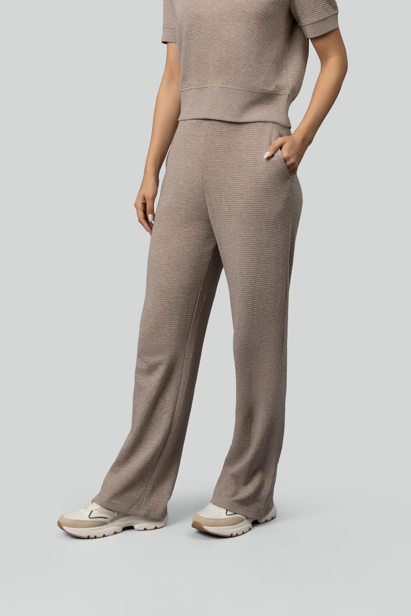 Beige Ottoman Rib Flared Lounge Pants