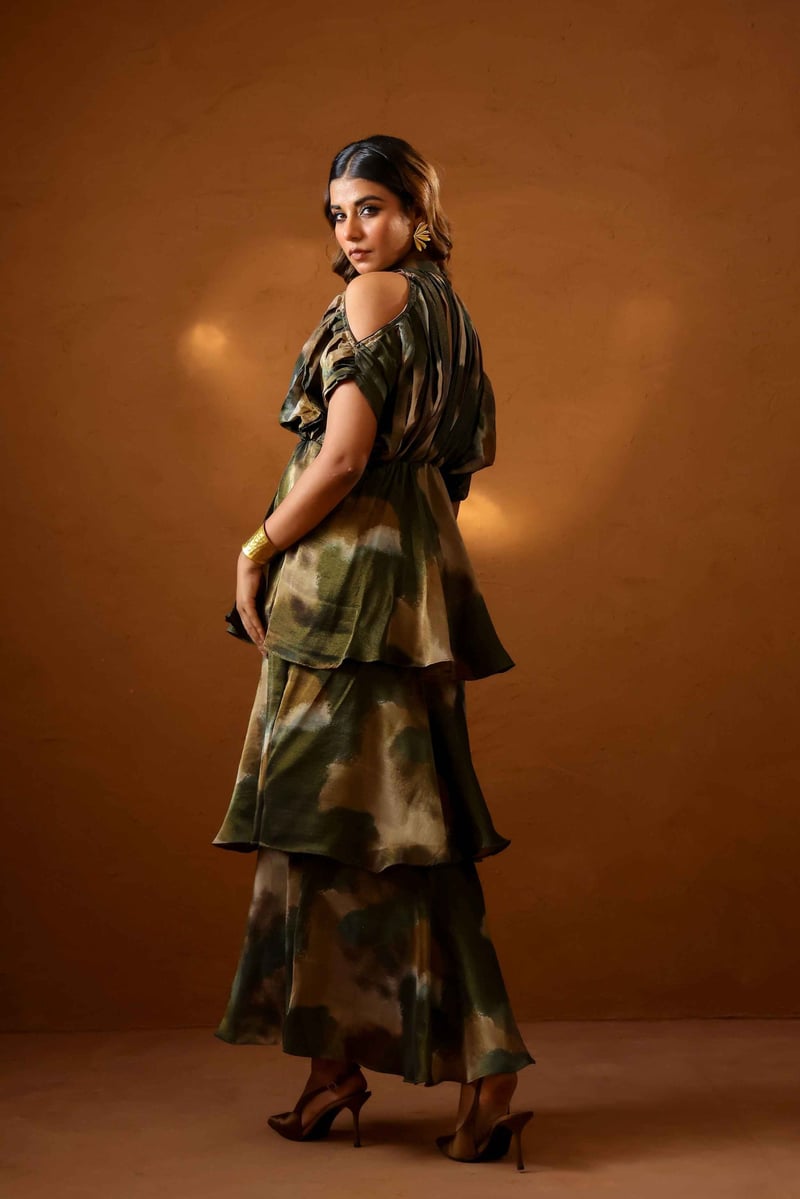 Multicolor Abstract Printed High-Neck Maxi Gown