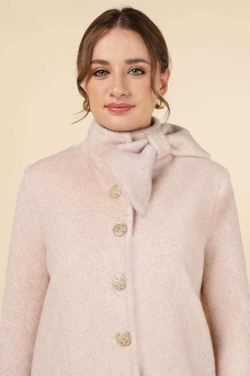 Light Pink High Neck Bow Detail Button-Front Jacket