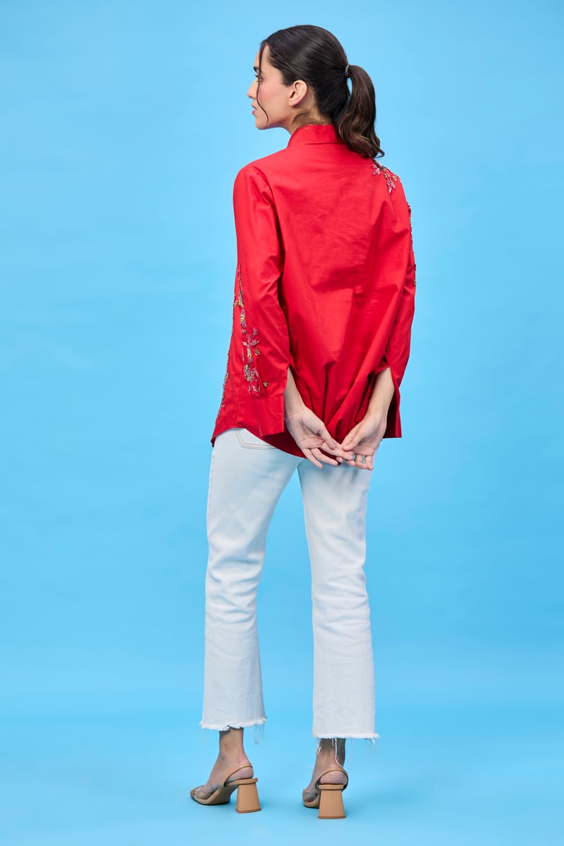 Red floral shirt
