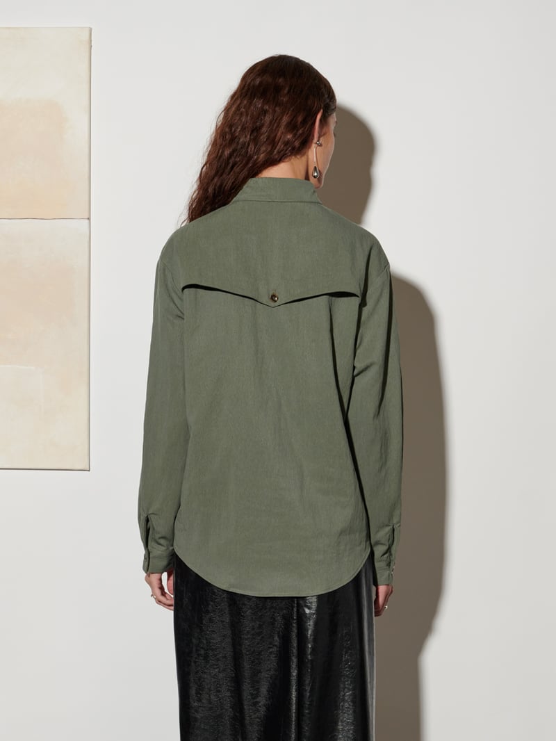 Military Green Boxy Utility Pocket Shirt