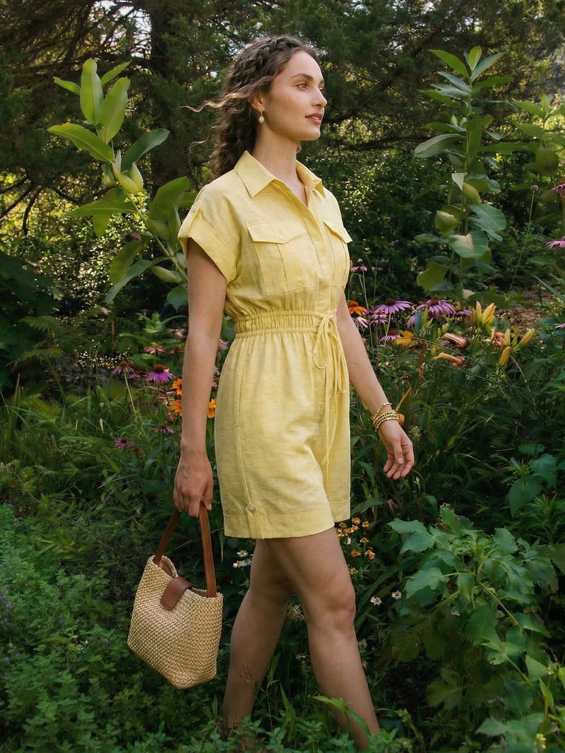 Limoncello Yellow Linen-Blend Button-Down Playsuit