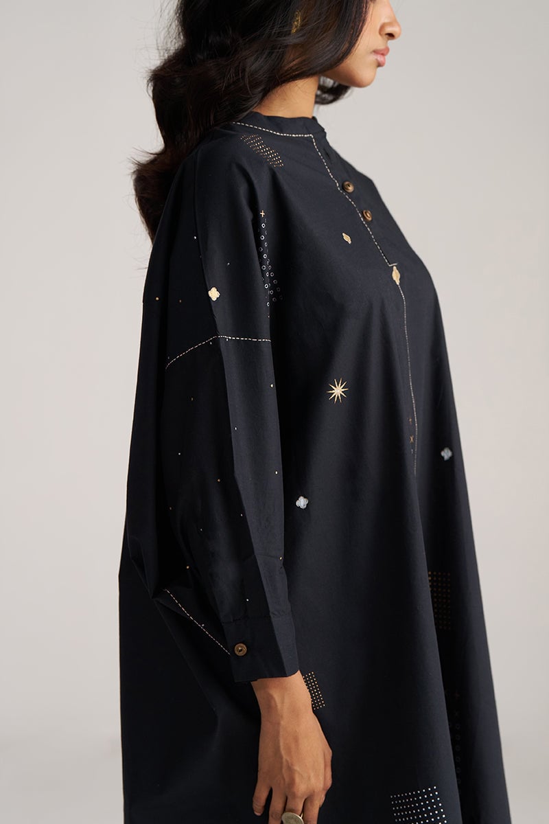 Black Cotton Printed Kurta and Wide-Leg Pants Co-ord Set
